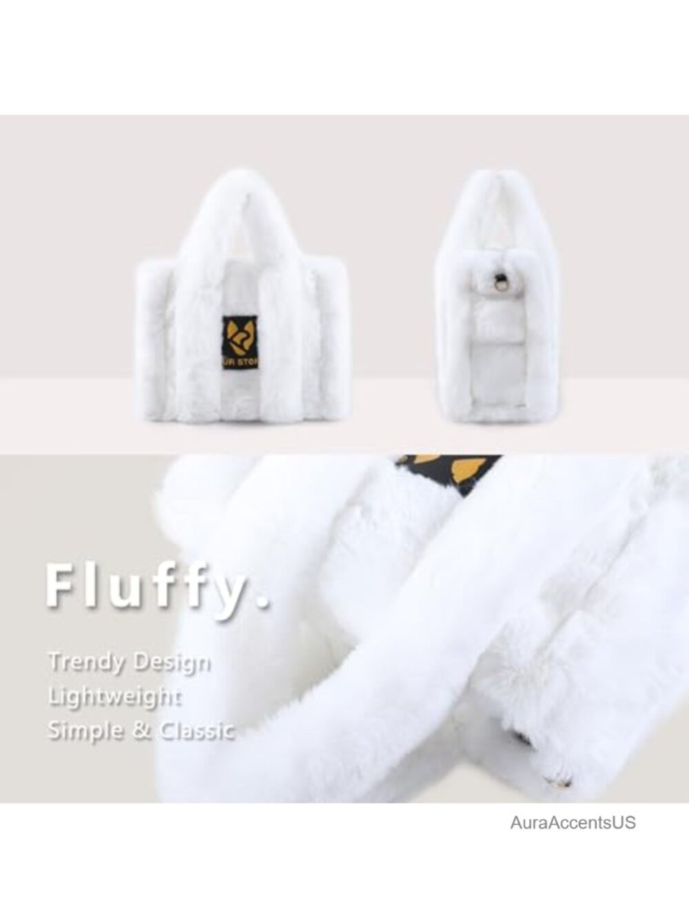 Faux Fur Tote Bag Large Plush Shoulder Handbag Fuzzy Crossbody Purse - Picture 2 of 5